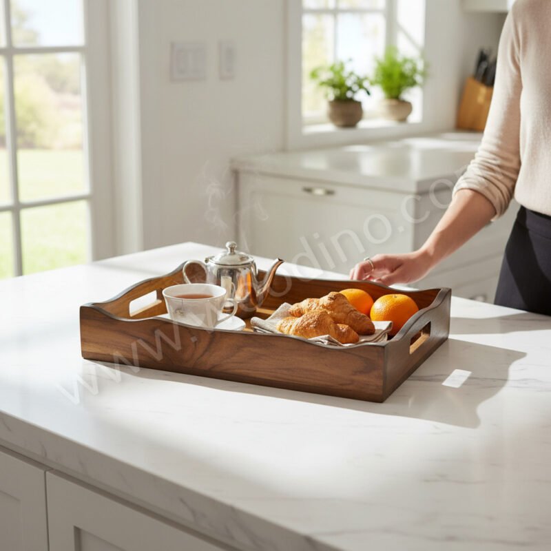 WP020B Woodino Woodino Teak Wood Heavy Duty Serving Tray (18x12 Inch)