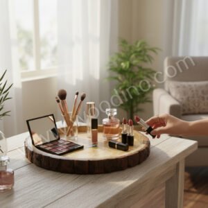 Woodino Mango Wood Logs Round Serving Tray (14 Inch)