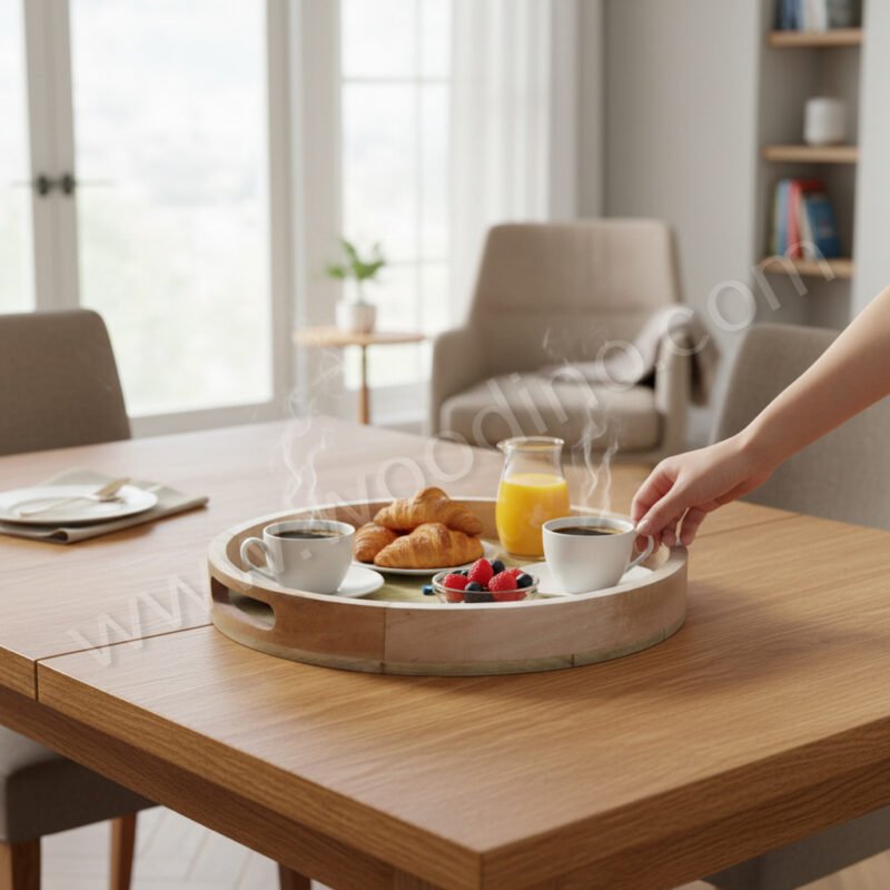 WP061 (8) Woodino Woodino Mango Wood Round Serving Tray (14 Inch)