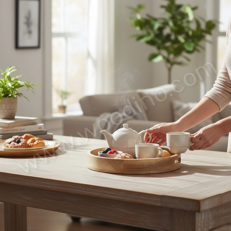 Woodino Woodino Mango Wood Round Serving Tray (12 Inch)