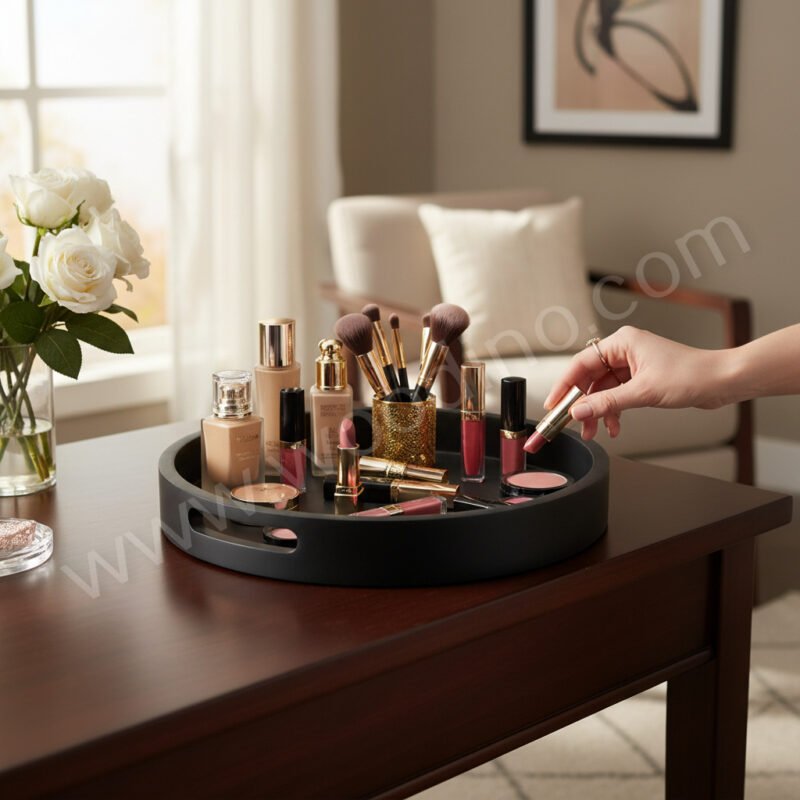 WP062 Woodino Woodino Black Round Serving Tray (12 Inch)