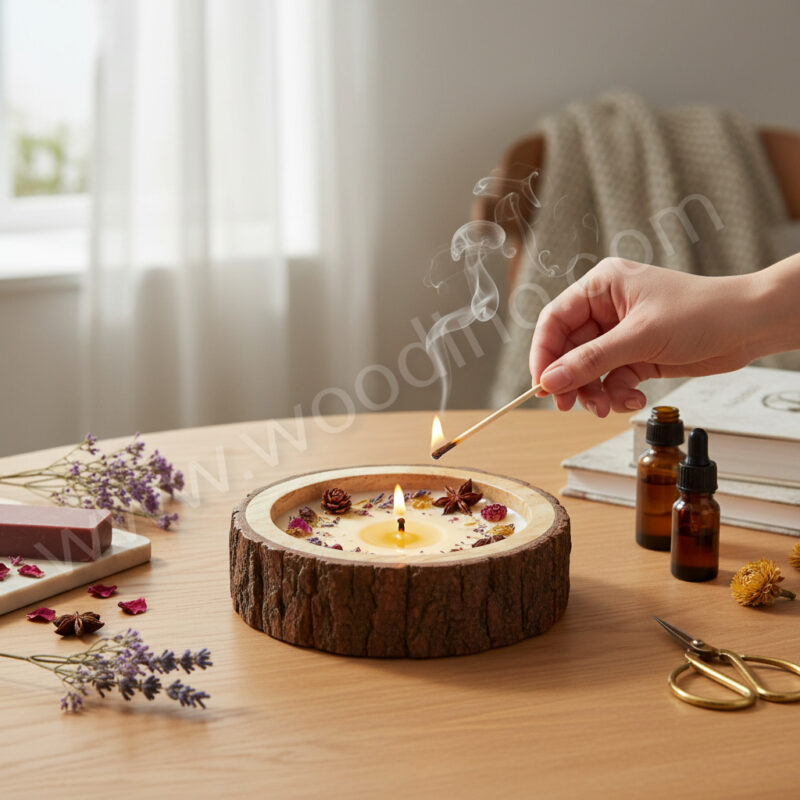 Woodino Woodino Wooden Logs Candle Wax Holder (5 Inch Dia, 2 Inch Height) – Unique Wax Jar for DIY Candle Making