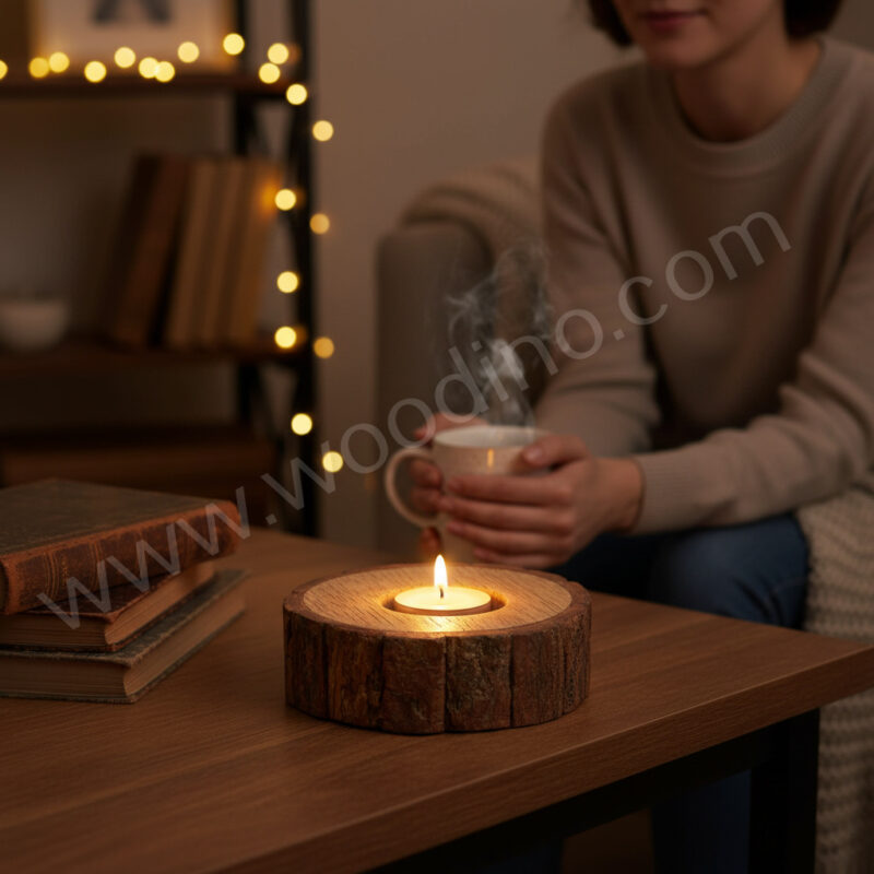 Woodino Woodino Wooden Logs Tea Light Holder (5 Inch Dia, 1.5 Inch Height) – Unique Wooden Candle Holder for Tea Light Candles