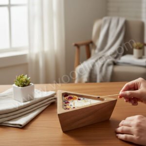 Woodino Mango Wood Triangle Wax Candle Stand (5x5x2 Inch)