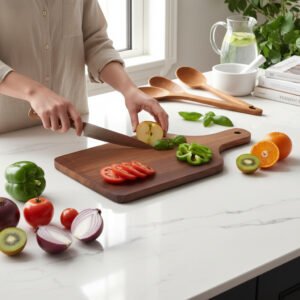 Woodino Wooden Sheesham Chopping Board cum Serving Platter with Handle (Bat Shape)