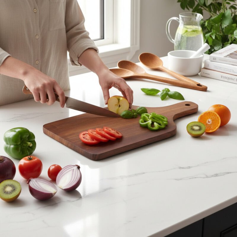 Woodino Woodino Wooden Sheesham Chopping Board cum Serving Platter with Handle (Bat Shape)