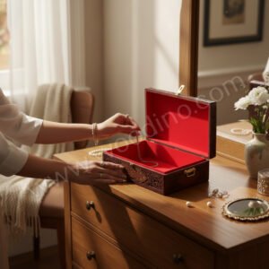 Woodino Sheesham Wood Carved Jewellery & Multipurpose Trunk Box (15x10x4 Inch)