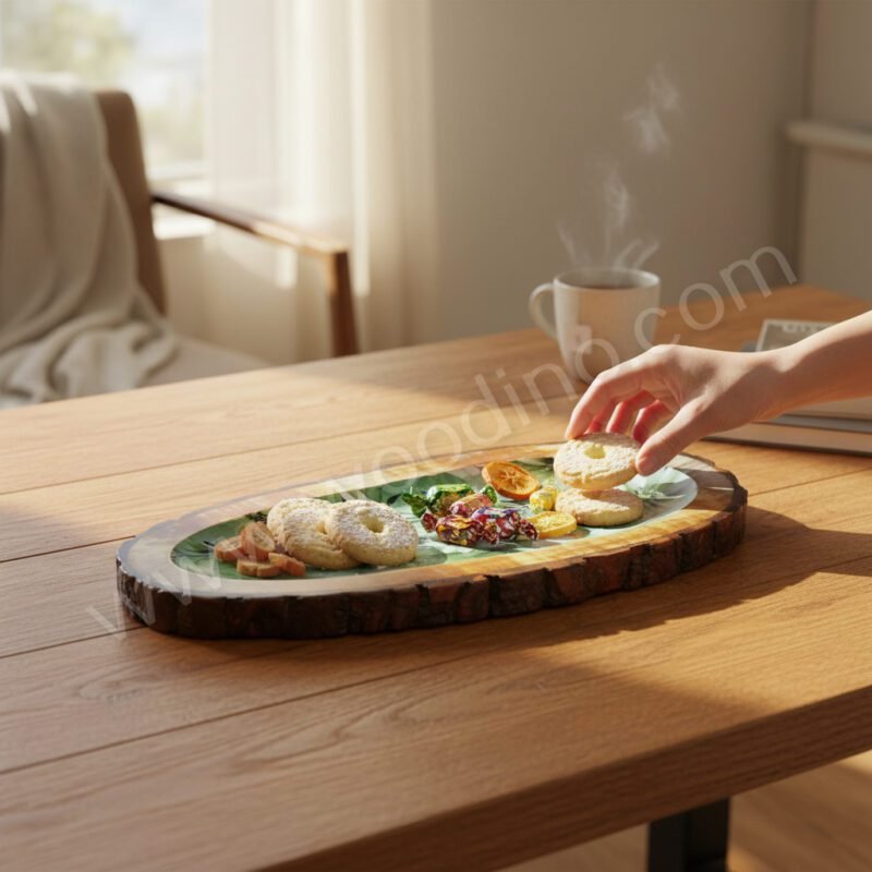 Woodino Woodino Spring Meadow Resin Serving Tray – Oval Wooden Platter (15x6 Inch)