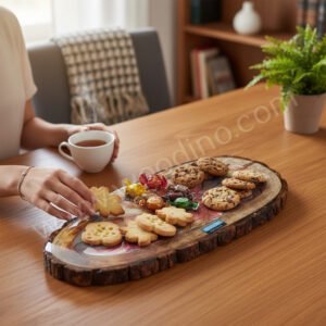 Woodino Blush Bloom Resin Serving Tray – Oval Wooden Platter (15x6 Inch)