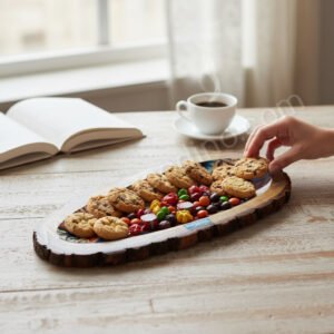 Woodino Royal Garden Resin Serving Tray – Oval Wooden Platter (15x6 Inch)