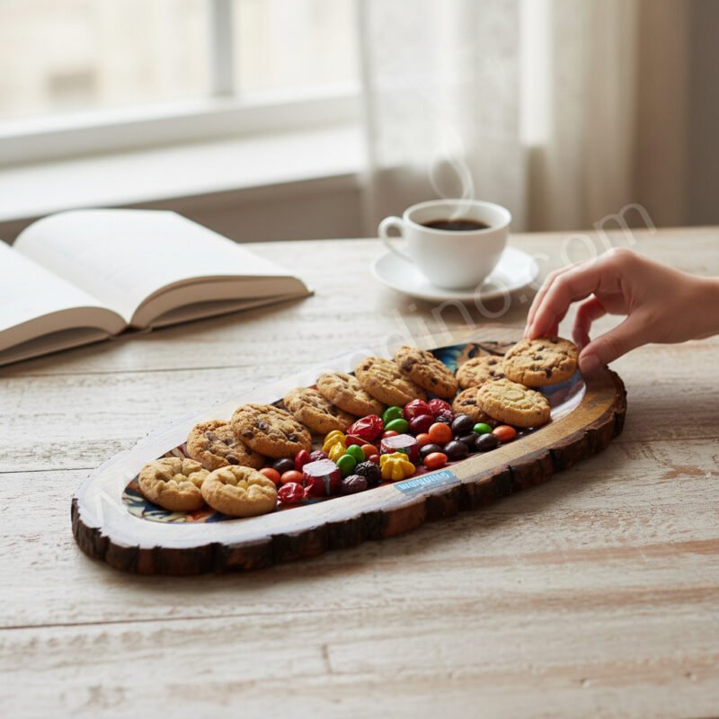 Woodino Woodino Royal Garden Resin Serving Tray – Oval Wooden Platter (15x6 Inch)