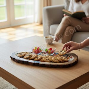 Woodino Autumn Leaf Resin Serving Tray – Oval Wooden Platter (15x6 Inch)