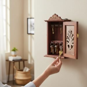 Tree of Life Wooden Key Holder Box Wall Hanging with Brass Inlay