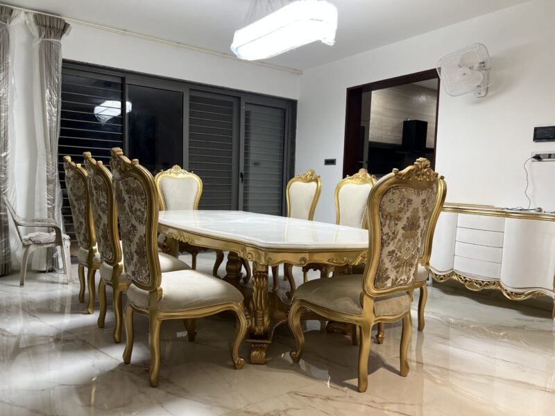 IMG_6931-scaled-1.jpg Woodino 8 Seater Luxury Teak Wood Carved Dining Table – Gold Italian Finish | Handcrafted Royal Dining Set for Elegant Interiors choice
