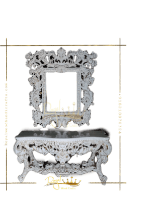 Satin White Console with Mirror Frame