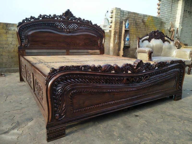 Woodino Walnut colour carving bed