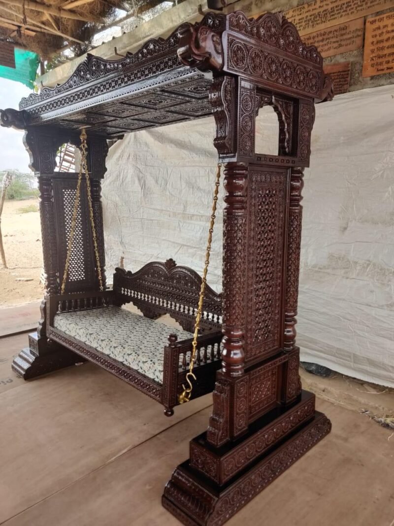 RWC-SW-10071.jpg Woodino Wooden Swing / Jhula Floor Standing With Steel Chain RWC SW 10071