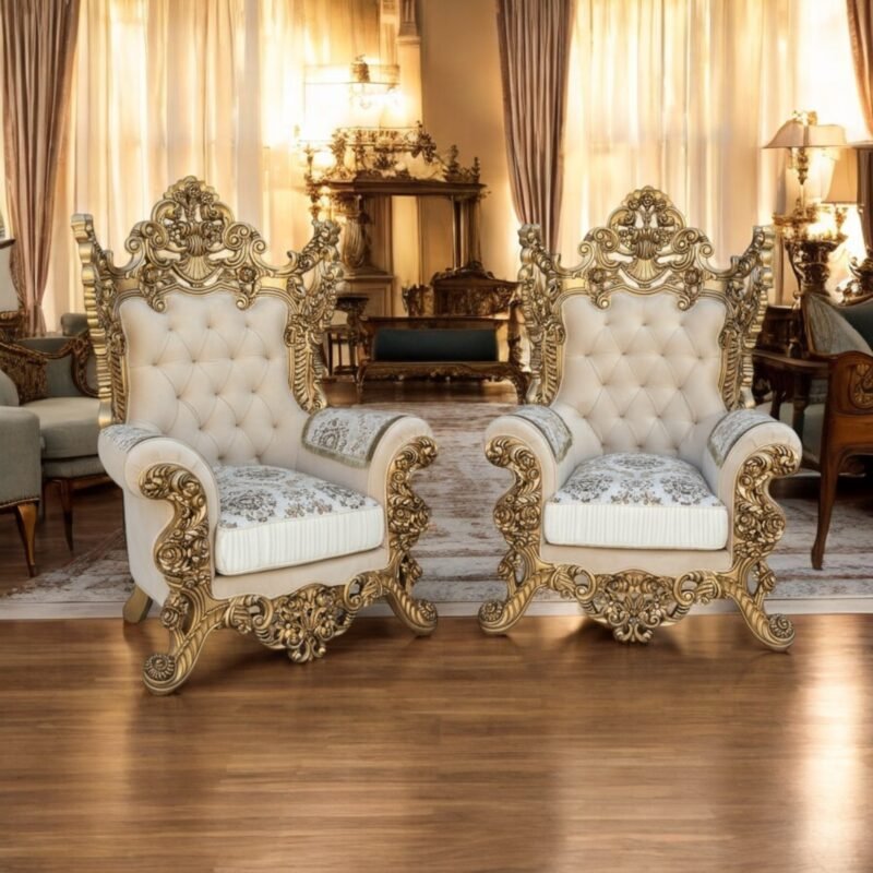 pro-shot-3c503079-0601-4933-81fb-492ed71ef29f-Photoroom.jpg Woodino Luxury Teak Wood Carved Armchairs – Gold Italian Finish | Premium Upholstered Sofa Chairs, Set of 2 (36W x 33D x 63H Inch)