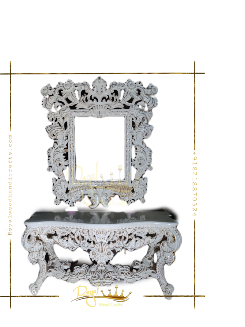 Woodino Satin White Console with Mirror Frame